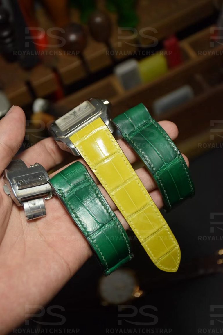 Replacement yellow belly scale alligator leather watch strap fit for Cartier Santos 100