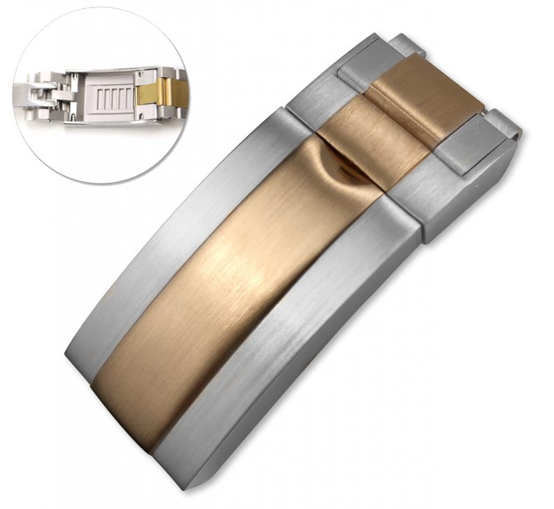 16mm Two-Tone Steel & Rose Gold Clasp Easylink Folding Clasp For Rolex Submariner, GMT I & II