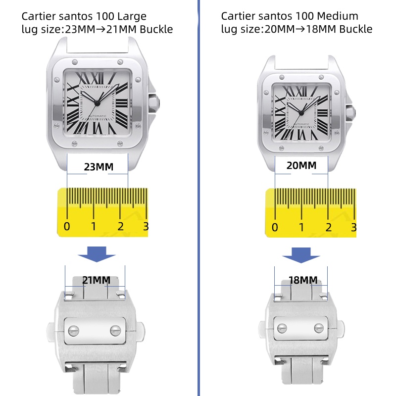 18mm 21mm Black Stainless Steel Folding Clasp Deployant Watch Buckle For Cartier Santos 100