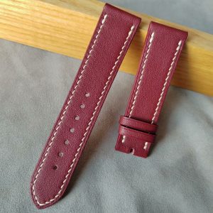 20mm Custom Handmade Scarlet Swift Leather Strap For Omega × Swatch Moonswatch Mission To Pluto (5) 20mm Custom Handmade Scarlet Swift Leather Strap For Omega × Swatch Moonswatch Mission To Pluto