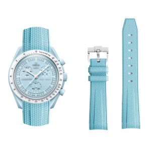 20mm Light Blue Curved Canvas Rubber Strap Watch Band For Omega X Swatch Joint Moonswatch Mission To Mars 20mm Light Blue Curved Canvas Rubber Strap Watch Band For Omega X Swatch Joint Moonswatch Mission To Mars