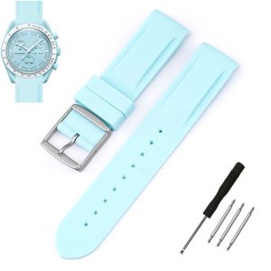 20mm Light Blue Curved Rubber Strap Bracelet Watch Band For Omega X Swatch Joint Moonswatch Mission To Neptune 20mm Light Blue Curved Rubber Strap Bracelet Watch Band For Omega X Swatch Joint Moonswatch Mission To Neptune