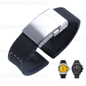 22mm 24mm Nylon & Rubber Adjusting Watch Straps For Breitling Avenger Navitimer Chronomat