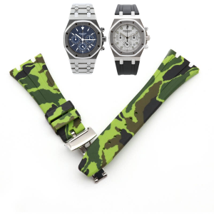 26mm Green Camouflage Watch Rubber Strap For AP Audemars Piguet Royal Oak Kasparov Watches