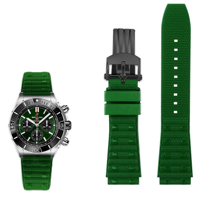 2Replacement 22mm 24mm Green Watch Bands Rubber Strap Bracelet For New Breitling Chronomat B01 Replacement 22mm 24mm Green Watch Bands Rubber Strap Bracelet For New Breitling Chronomat B01