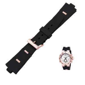 Replacement Black & Rose Gold Watch Rubber Strap For Bvlgari Diagono