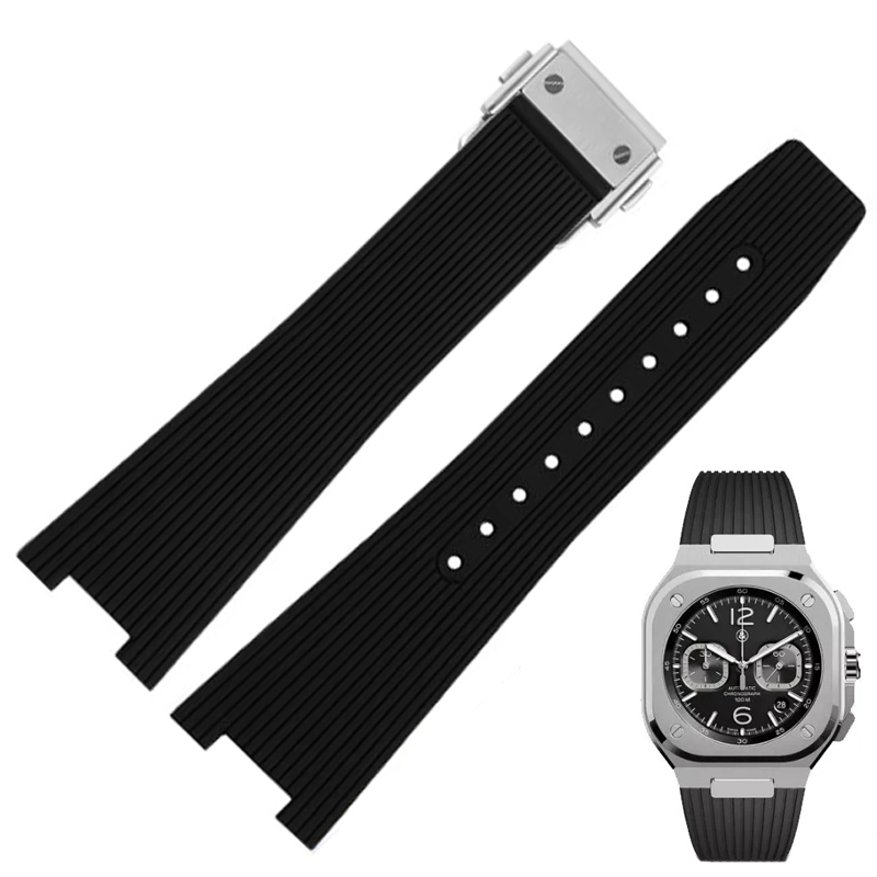 Replacement 21mm 25mm Black Watch Bands Rubber Straps Bracelet For Bell And Ross BR05