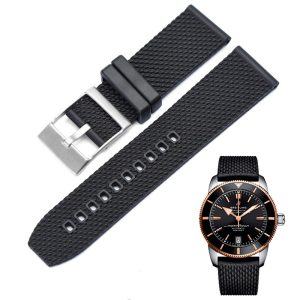 Replacement 22mm 24mm Black Mesh Rubber Strap Watch Band Bracelet For Breitling Superocean Heritage