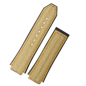 Replacement 26mm x 19mm Yellow Leather Strap Wrist Band Double White Stitching For Hublot Big Bang Ferrari