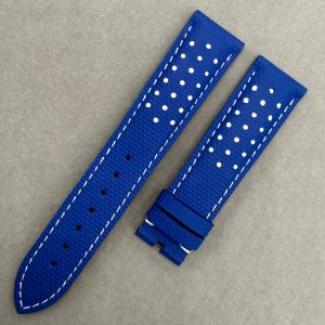 Custom Handmade Sierra Blue White Perforated Rubber Watch Strap For Omega Speedmaster (3)