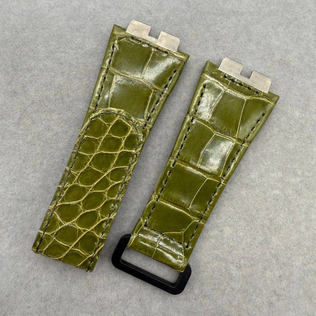 Custom Replacement Green Velcro Alligator Leather Strap For Hublot Big Bang 411 Watch – Custom Leather Watch Band For Sale