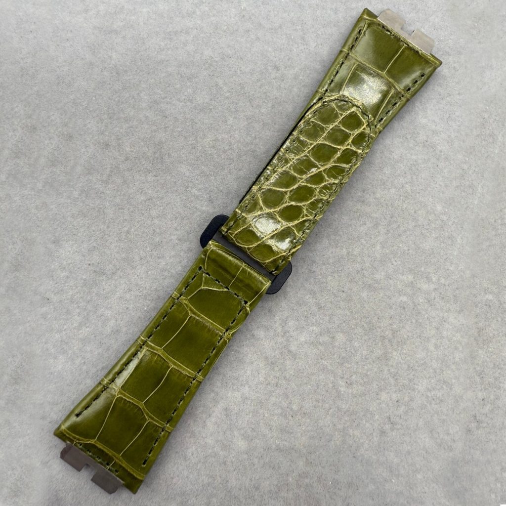 Custom Replacement Green Velcro Alligator Leather Strap For Hublot Big Bang 411 Watch – Custom Leather Watch Band For Sale