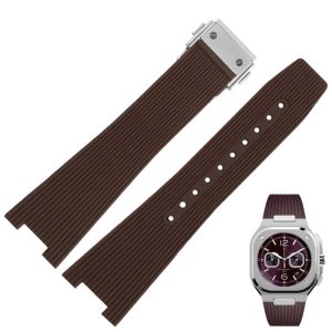 Replacement 21mm 25mm Brown Rubber Watch Strap Bracelet For Bell Ross BR05