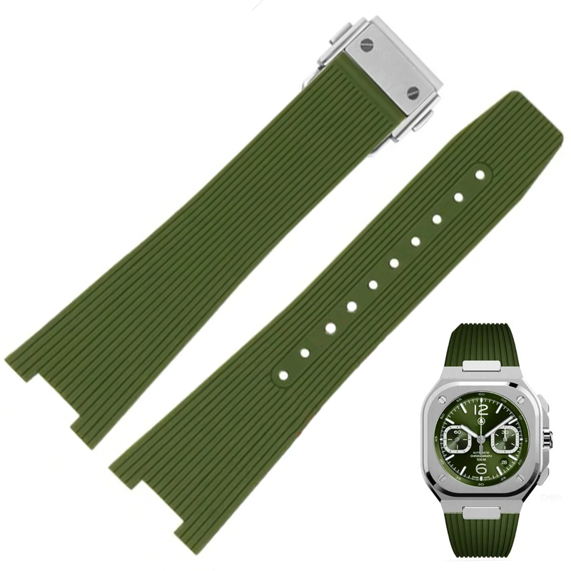 Replacement 21mm 25mm Green Watch Bands Rubber Straps Bracelet For Bell And Ross BR05 Replacement 21mm 25mm Green Watch Bands Rubber Straps Bracelet For Bell And Ross BR05