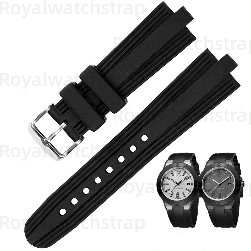 Replacement 22-7mm Black Watch Rubber Strap For Bvlgari Diagono Scuba (2) Replacement 22-7mm Black Watch Rubber Strap For Bvlgari Diagono Scuba