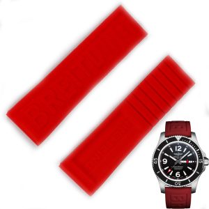 Replacement 22mm 24mm Red Rubber Strap For Breitling Navitimer Chronomat Avenger Superocean Aviator