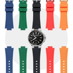 Replacement 24mm x 11mm Black Striped Rubber Strap Bracelet For Oris Aquis (5)
