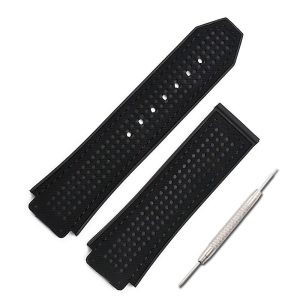 Replacement 25mm x 19mm Black Canvas Perforated Leather & Rubber Back Watch Strap Wrist Band For Hublot Big Bang Watches Replacement 25mm x 19mm Black Canvas Perforated Leather & Rubber Back Watch Strap Wrist Band For Hublot Big Bang Watches
