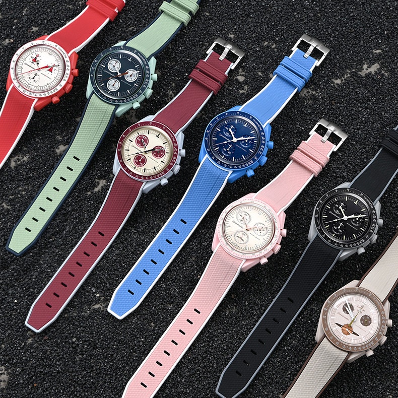 Silicone Rubber Band For Omega × Swatch Bioceramic MoonSwatch Snoopy Mission to the Moonphase Speedmaster Moonwatch