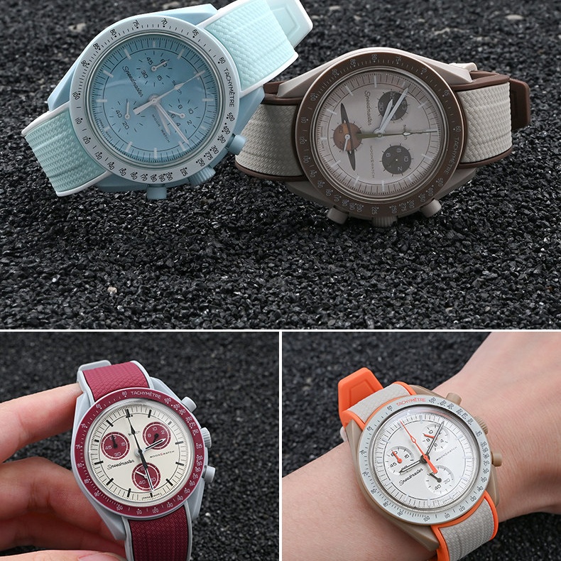 Silicone Rubber Band For Omega × Swatch Bioceramic MoonSwatch Snoopy Mission to the Moonphase Speedmaster Moonwatch