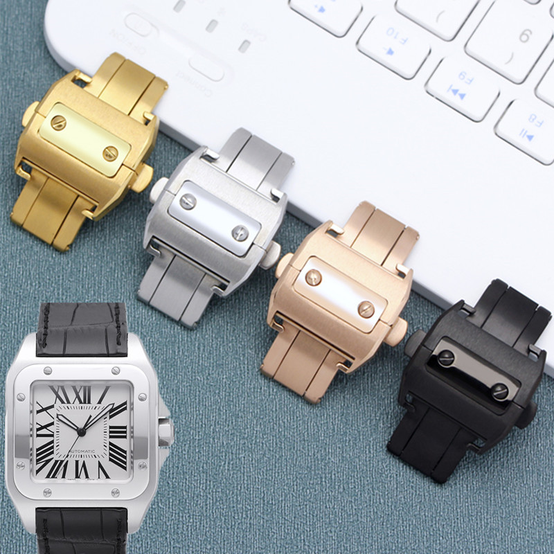 18mm 21mm Black Stainless Steel Folding Clasp Deployant Watch Buckle For Cartier Santos 100 18mm 21mm Black Stainless Steel Folding Clasp Deployant Watch Buckle For Cartier Santos 100