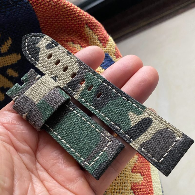 Custom Handmade Camouflage Green Gray Blue Canvas Watch Strap For Panerai Luminor Marina, Radiomir, Submersible 