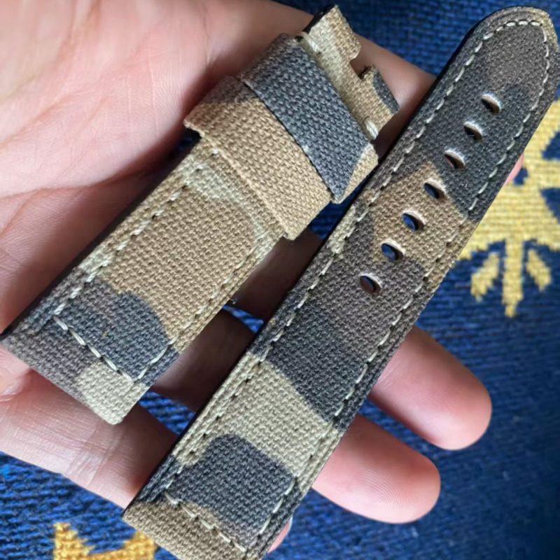 Custom Handmade Camouflage Green Gray Blue Canvas Watch Strap For Panerai Luminor Marina, Radiomir, Submersible 