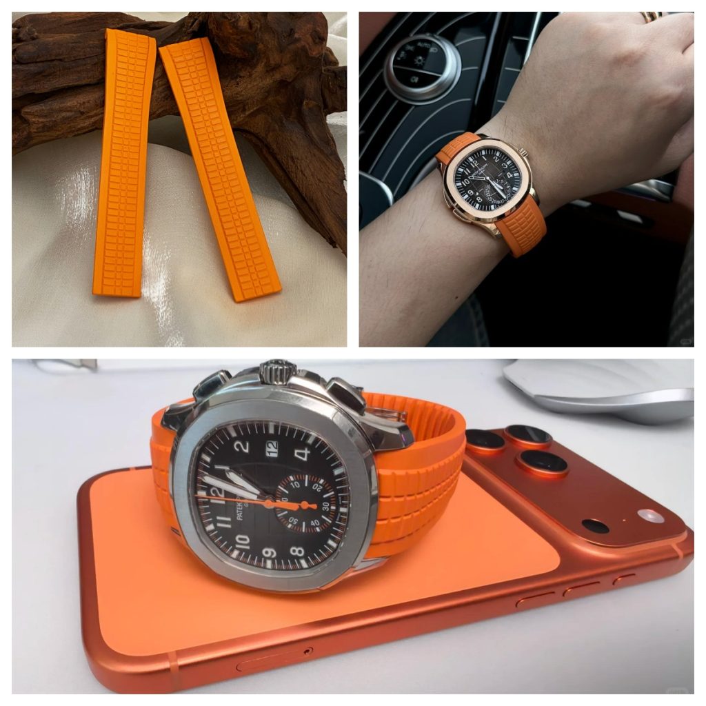 Orange Replacement FKM Rubber Band For Patek Philippe Aquanaut (Tropical) Style Rubber Strap (7)