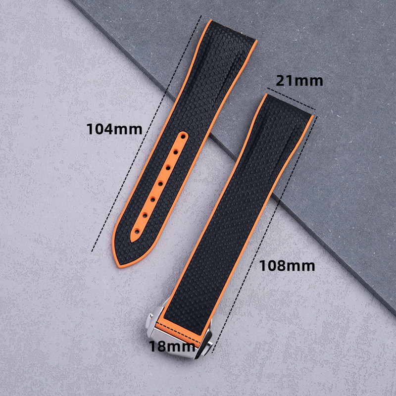 Black Orange Replacement Rubber Watch Straps Replacement For Omega Seamaster Planet Ocean 600M 43.5mm Quarter Orange