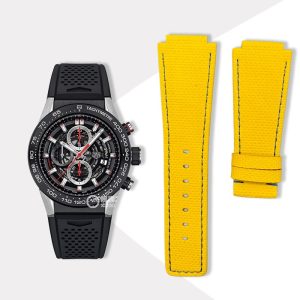 Buy 100% Handmade Replacement PVC Rubber With Leather Bottom Watch Strap For TAG Heuer Carrera Heuer-01 45mm