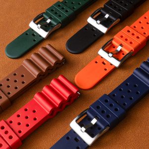 Hot selling 20mm 22mm FKM Rubber Diving Watch Strap Waterproof Fluororubber Silicone Luxury Watch Band