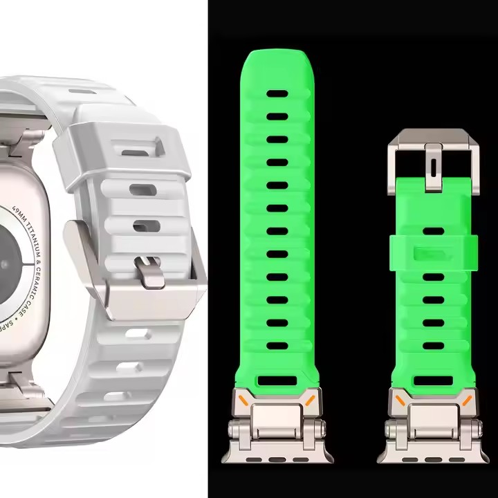Luxury Diver Luminous FKM Rubber Watch Band 49MM Water Resistant Sport Replacement Titanium Metal Connector For Smart Watches