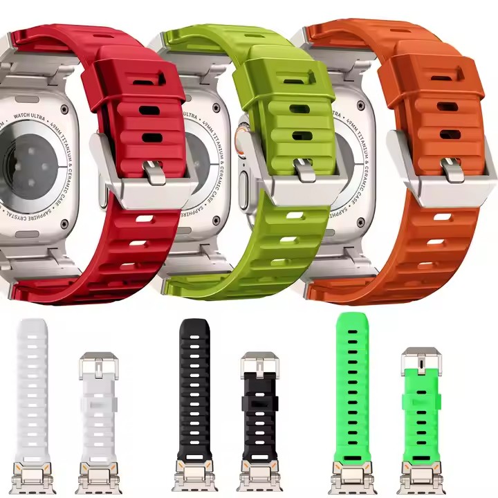 Luxury Diver Luminous FKM Rubber Watch Band 49MM Water Resistant Sport Replacement Titanium Metal Connector For Smart Watches