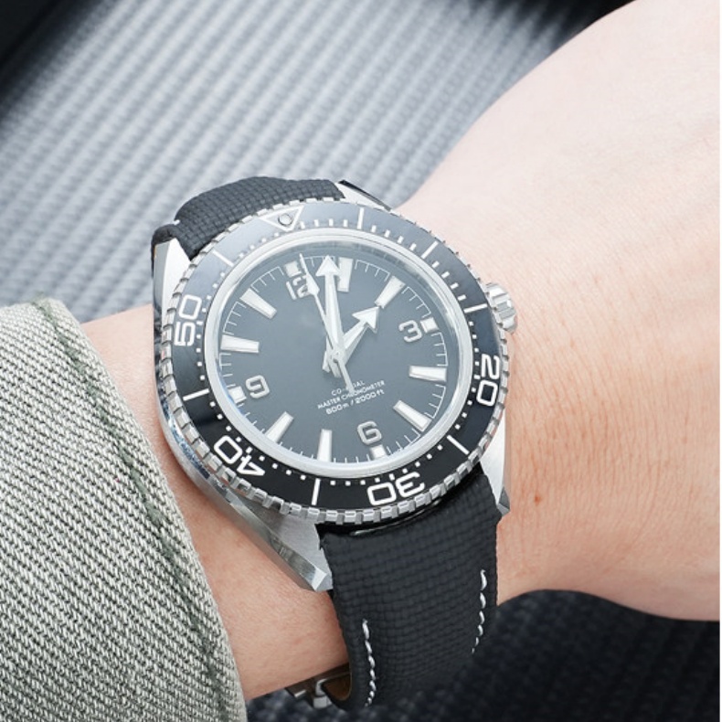 Shop Black Blue 21mm Armband Replacement Omega Seamaster Planet Ocean Strap 215 PVC Rubber With Leather Bottom (11)