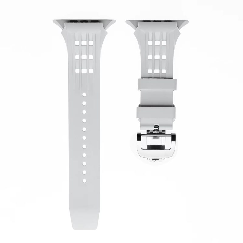 Trendy FKM Rubber Watch Band Butterfly Folding Buckle Silicone Watch Straps 49MM Ultra For Smart Watch Case Series 7 8 9 SE