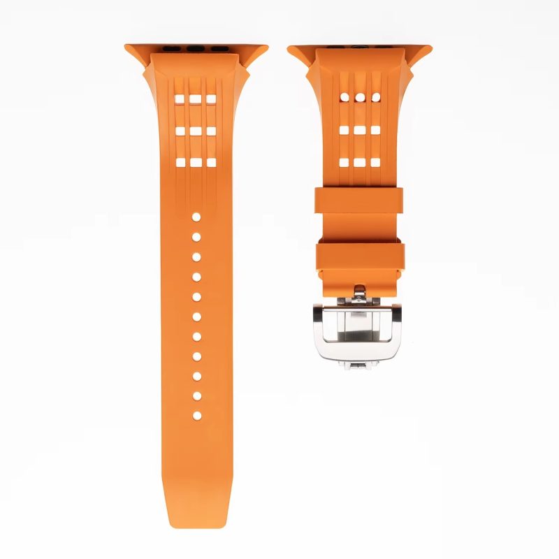 Trendy FKM Rubber Watch Band Butterfly Folding Buckle Silicone Watch Straps 49MM Ultra For Smart Watch Case Series 7 8 9 SE