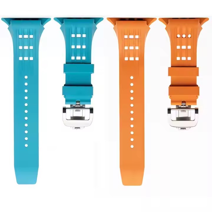 Trendy FKM Rubber Watch Band Butterfly Folding Buckle Silicone Watch Straps 49MM Ultra For Smart Watch Case Series 7 8 9 SE