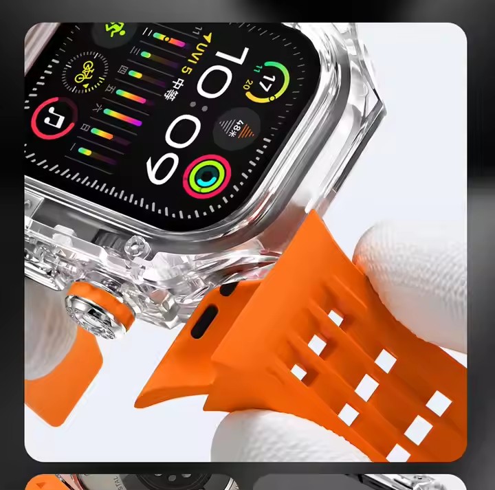 Trendy FKM Rubber Watch Band Butterfly Folding Buckle Silicone Watch Straps 49MM Ultra For Smart Watch Case Series 7 8 9 SE