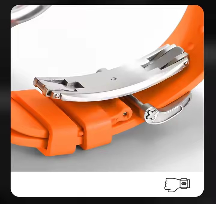 Trendy FKM Rubber Watch Band Butterfly Folding Buckle Silicone Watch Straps 49MM Ultra For Smart Watch Case Series 7 8 9 SE