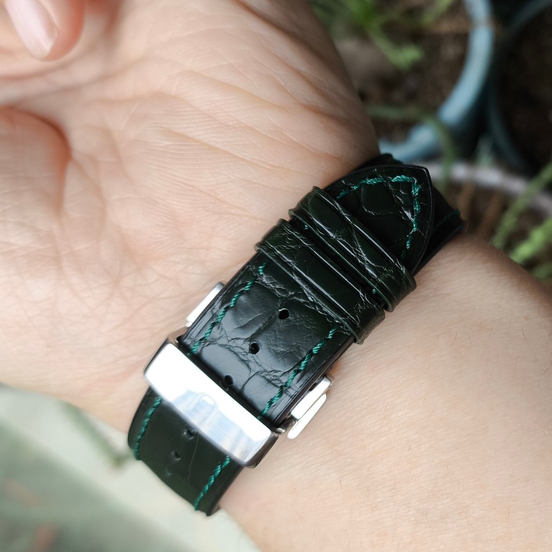 Handmade Black Grey American Alligator Leather Quick Release Watch Strap For Straight-Lug Watches 20mm, 21mm, 22mm