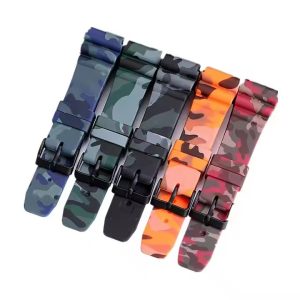Royal Luxury 22mm rubber watch strap for skx007 diver watch camouflage silicone watchband with stainless steel black buckle