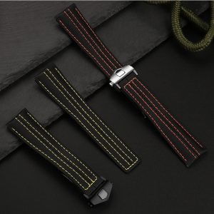 Replacement Premium 22mm Black Nylon Watch Bands With Leather Bottom For TAG Heuer Carrera Porsche For Sale (1)