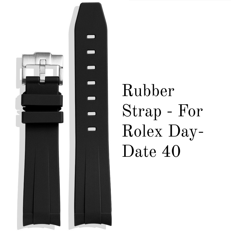 black 20mm Replacement Rubber Strap For Rolex Day-Date 40