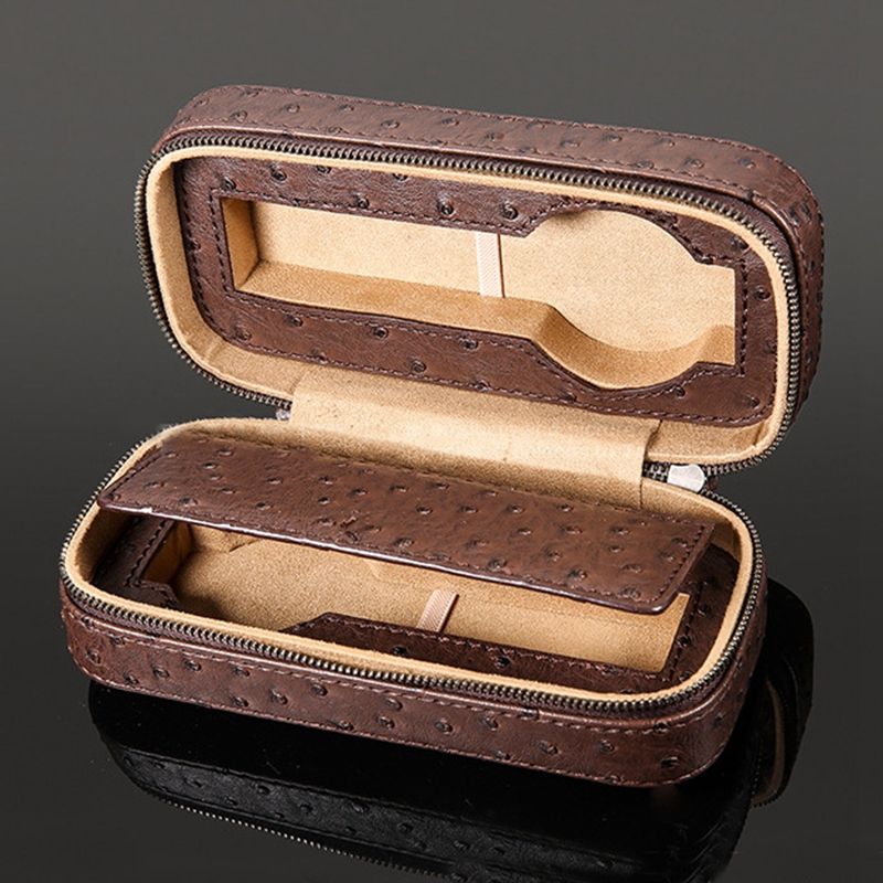 Premium 2 Slots Portable Ostrich Pattern PU Leather Storage Case Travel Zipper Bag for Watch Band New Design Watch Boxes &cases 6 Premium 2 Slots Portable Ostrich Pattern PU Leather Storage Case Travel Zipper Bag for Watch Band New Design Watch Boxes &cases 6