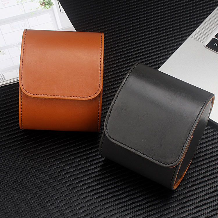 Premium Men's Luxury Brown Single Leather Watch Travel Case Wholesale Roll Design Watch Boxes & Cases2