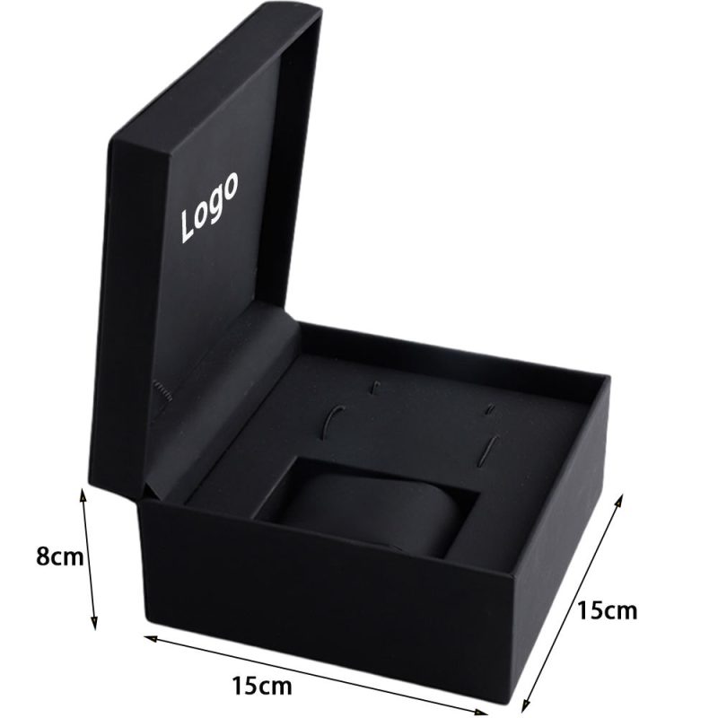 Premium Wholesale OEM ODM Custom Logo Matte Black Watch Bands Straps Watch Gift Box Pu Leather Watch Box Packaging3