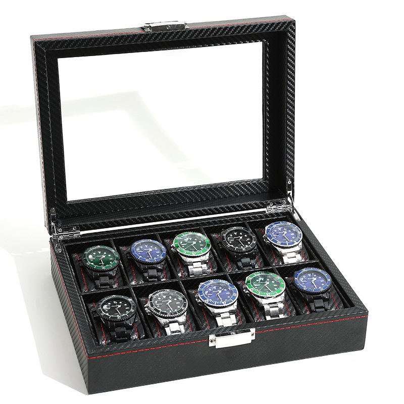 PremiumFactory Direct 10 Slots HighEnd PU Leather Watch Display Box Box Carbon Fiber Luxurious MDF Case for Watch Packaging1