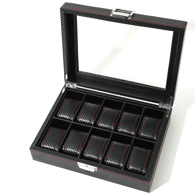 PremiumFactory Direct 10 Slots HighEnd PU Leather Watch Display Box Box Carbon Fiber Luxurious MDF Case for Watch Packaging4