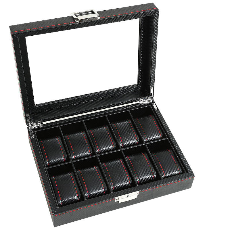 PremiumFactory Direct 10 Slots HighEnd PU Leather Watch Display Box Box Carbon Fiber Luxurious MDF Case for Watch Packaging6