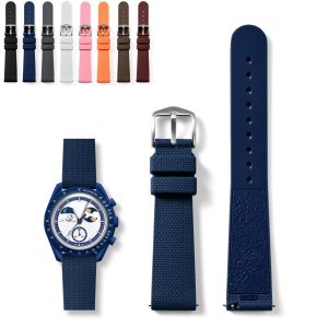 20mm Pink Silicone Rubber Strap For Swatch Omega Snoopy Moonswatch 1965 Moonshine Gold With Meteorite Texture 20mm Pink Silicone Rubber Strap For Swatch Omega Snoopy Moonswatch 1965 Moonshine Gold With Meteorite Texture